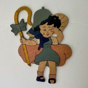 Vintage primitive handmade wood painted cutout Little Bo Peep circa 1930s